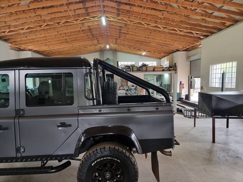 Defender roll bar on the workshop floor